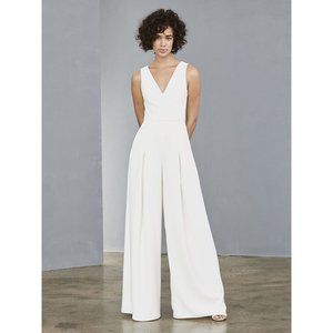 NWT Amsale LW136 Sheer Button Back Jumpsuit Ivory